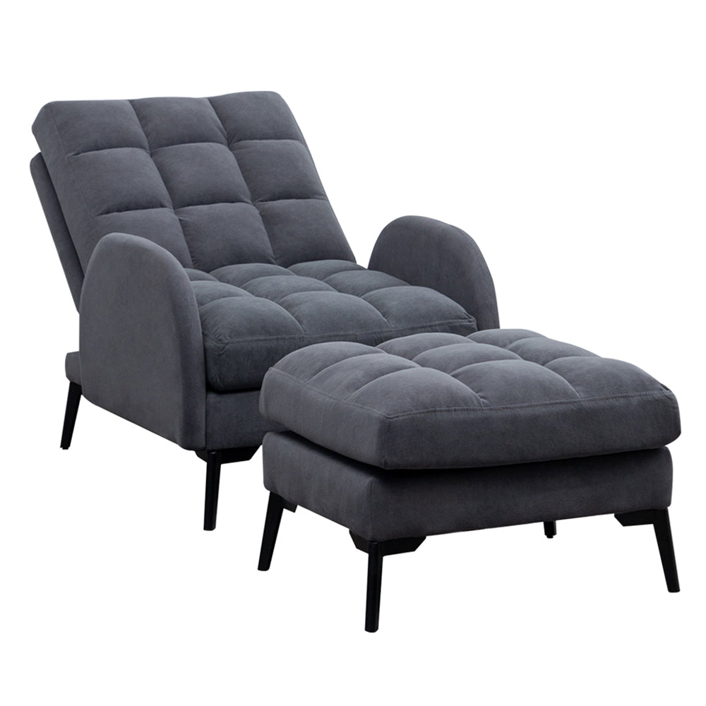 Armchair and Ottoman Set Modern Frosted Velvet Comfortable Seating
