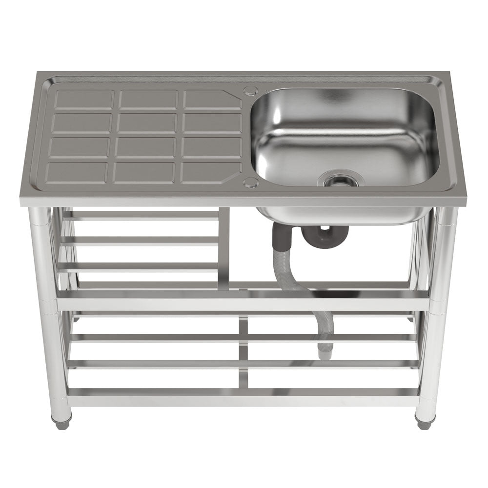 Stainless Steel One Compartment Sink with Drainboard and Shelf