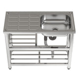 Stainless Steel One Compartment Sink with Drainboard and Shelf