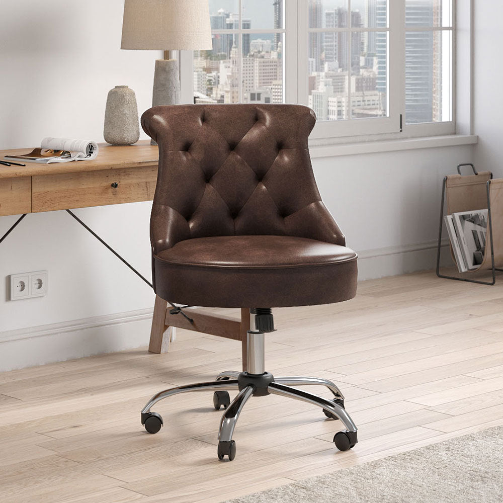 Mid-Back Linen Buttoned Swivel Office Chair