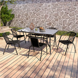 Rectangular 150cm Garden Tempered Glass Wood Grain Coffee Table with Six chairs