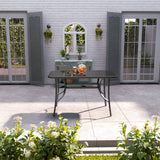 Black Garden Glass Top Rectangle Table With Umbrella Hole 120CM