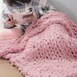 80x100CM Hand Woven Chenille Blanket for Couch and Bed,Pink