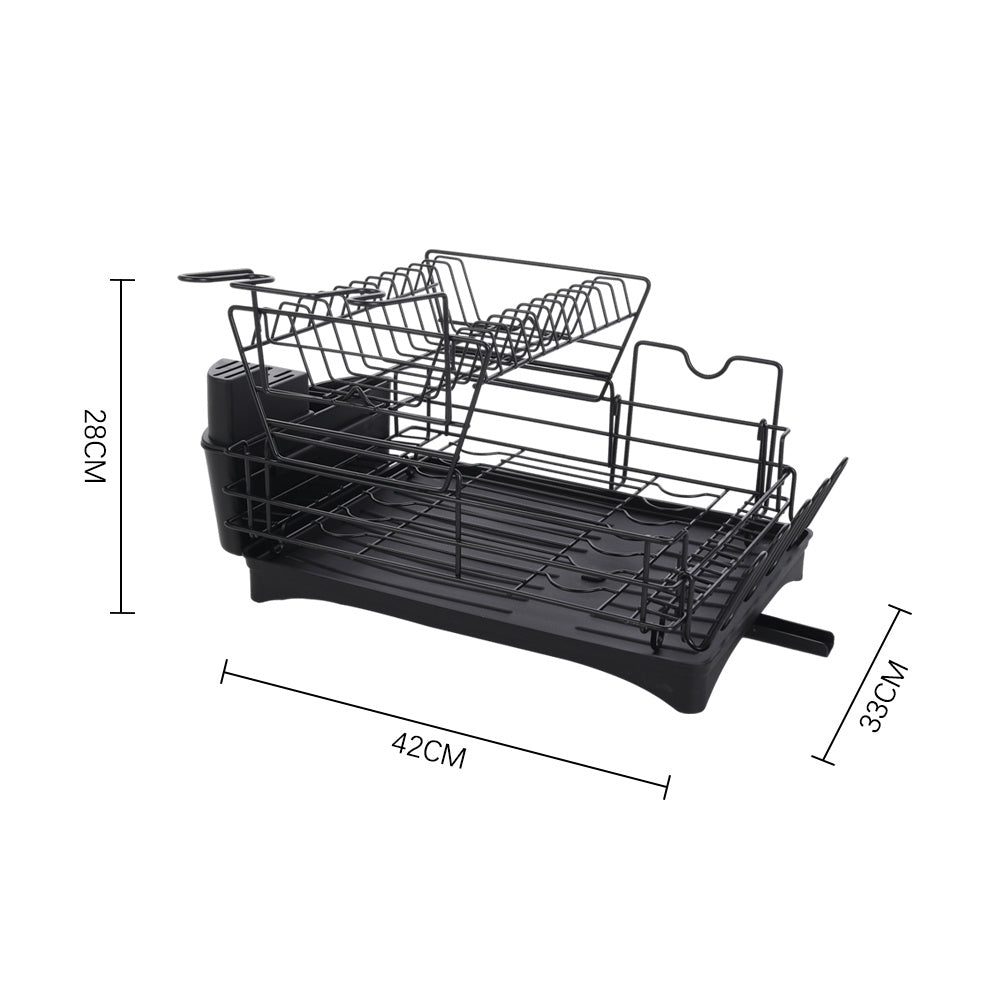 Black Multifunctional 2 Tier Detachable Dish Drainer Rack