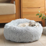 Grey Round Donut Plush Dog Cuddler Bed