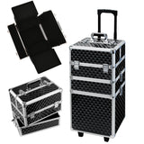 Black 3 in 1 Diamond Pattern Cosmetic Makeup Train Case