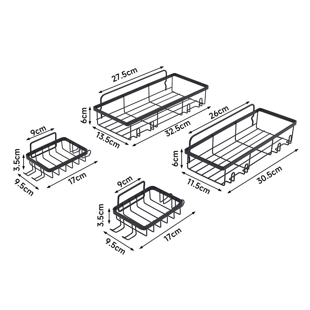 Black 4Pcs No Drill Shower Caddy Set with Wall Stickers