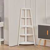 White 5 Tier Ladder Shaped Corner Shelf Rack Bookcase