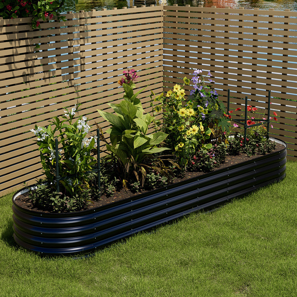 Anthracite 320cm Oval Shaped Galvanized Steel Raised Garden Bed
