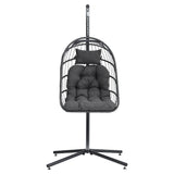 Hanging Egg Shaped Rattan Swing Chair with Stand and Cushion