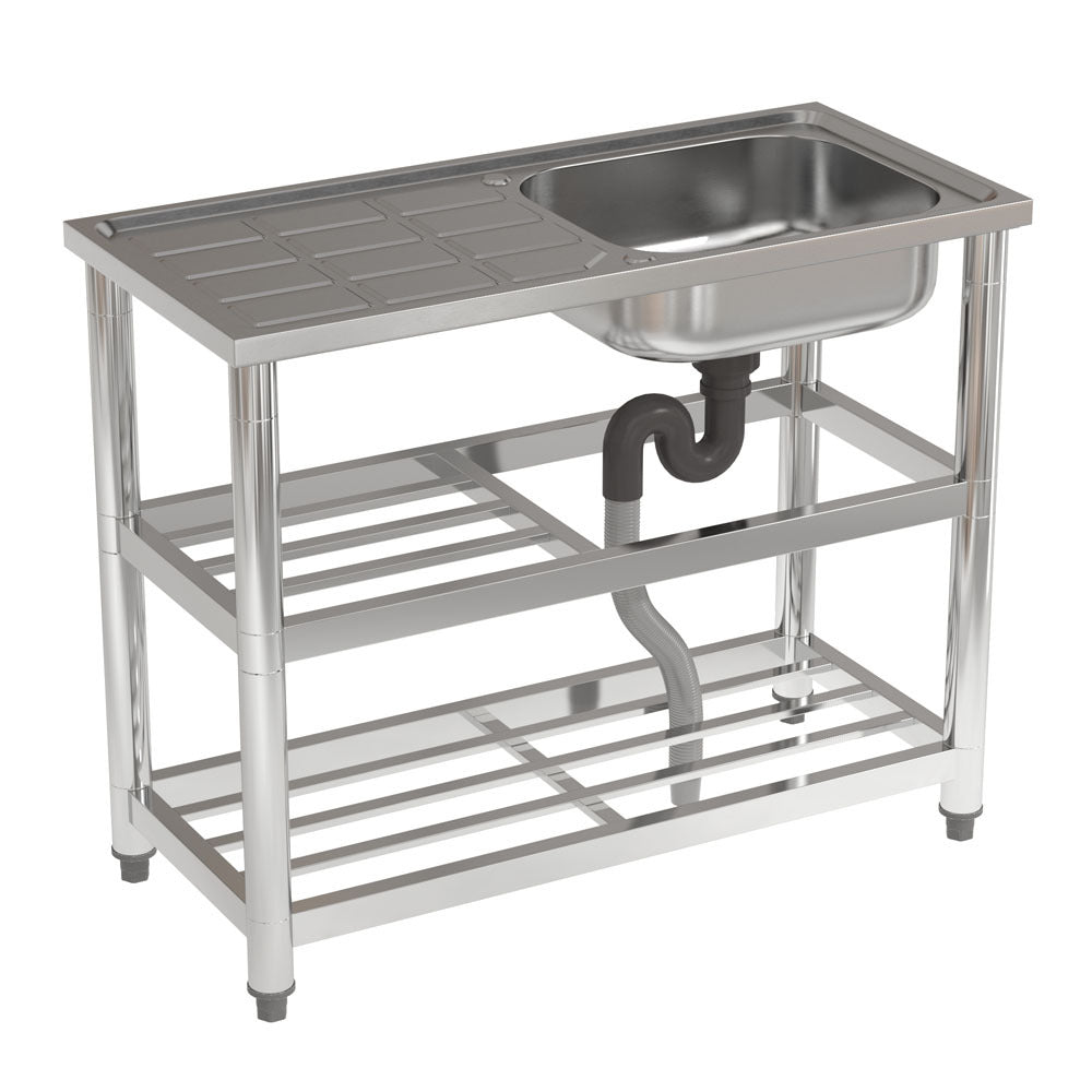 Stainless Steel One Compartment Sink with Drainboard and Shelf