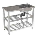 Stainless Steel One Compartment Sink with Drainboard and Shelf