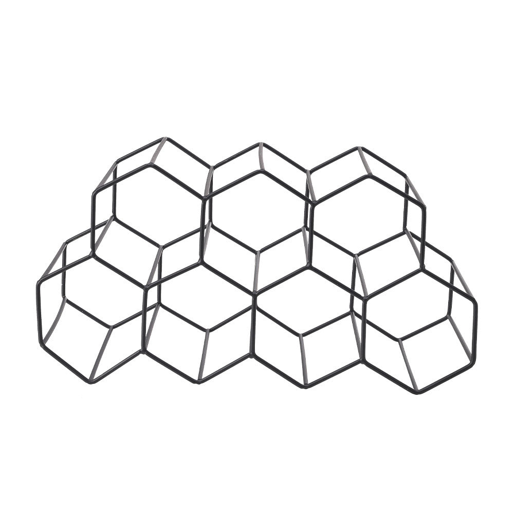 Black Metal 34.5cm W Countertop Hexagon Wine Rack