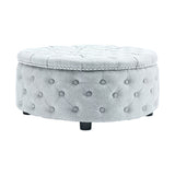 Linen Round Chesterfield Buttoned Footstool studded Edge, Grey White