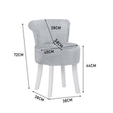 Plush Shaggy Plush Vanity Stool White Wooden Legs, Grey