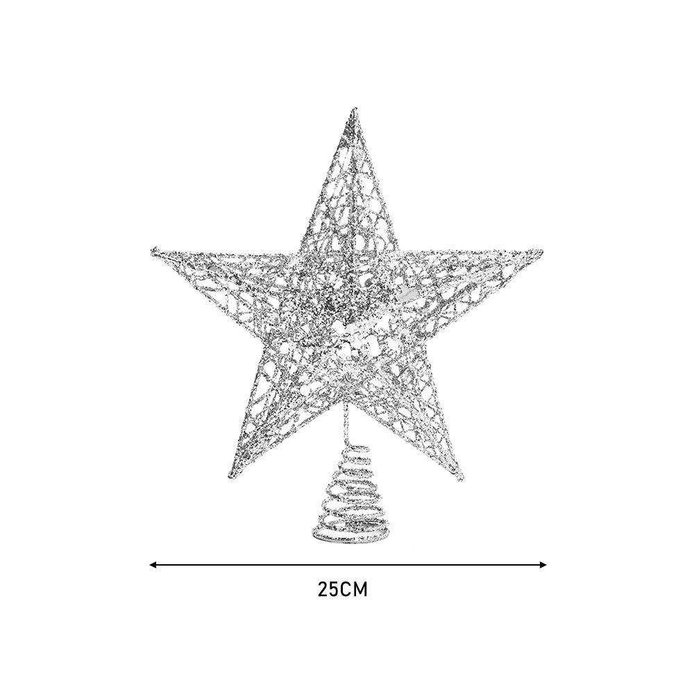 LED Light Up Christmas Tree Topper Star Xmas Ornament Home Party Decoration, Silver 25X28CM