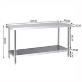 150CM Kitchen Work Table Steel Frame with Lower Shelf