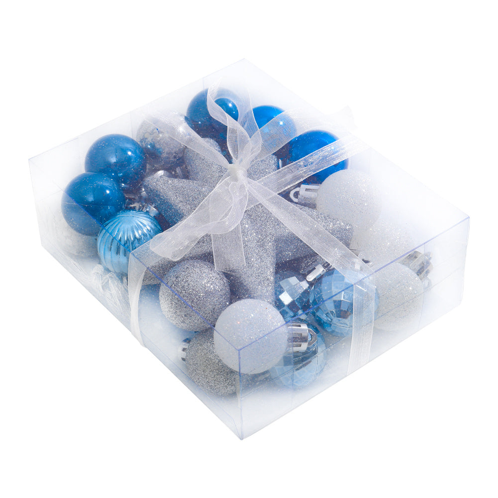 30 Pieces Christmas Tree Ornament Set Xmas Bauble,Silver and Blue