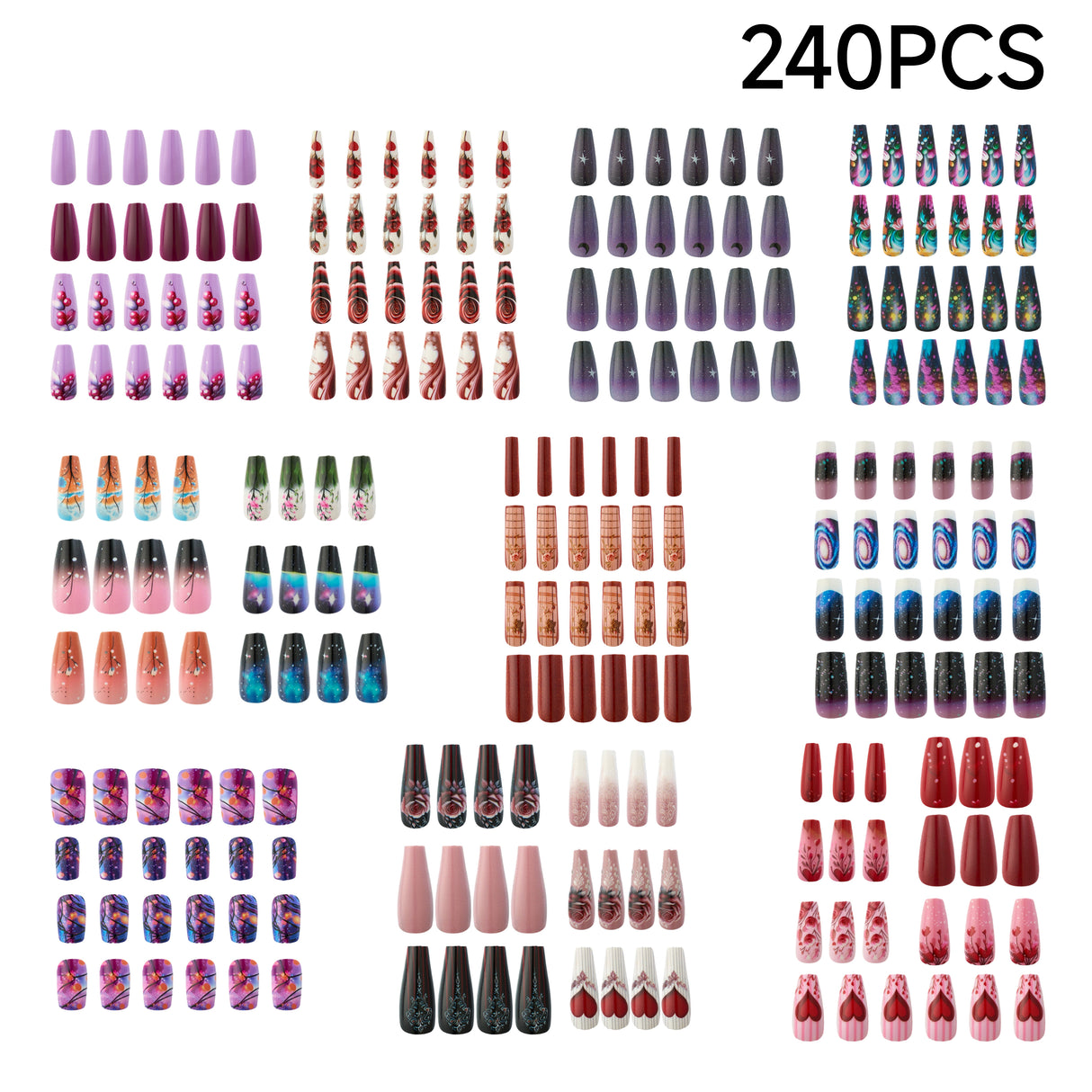 240PCS Colourful Press On Nails Glossy Fake Nails DIY Manicure Set