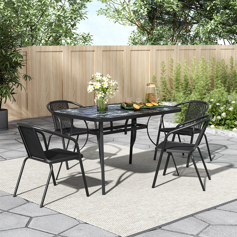 Black Rectangular Garden Tempered Glass Marble Coffee Table with Four chairs