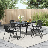 Black Rectangular Garden Tempered Glass Marble Coffee Table with Four chairs