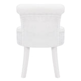 Plush Shaggy Plush Vanity Stool White Wooden Legs, White