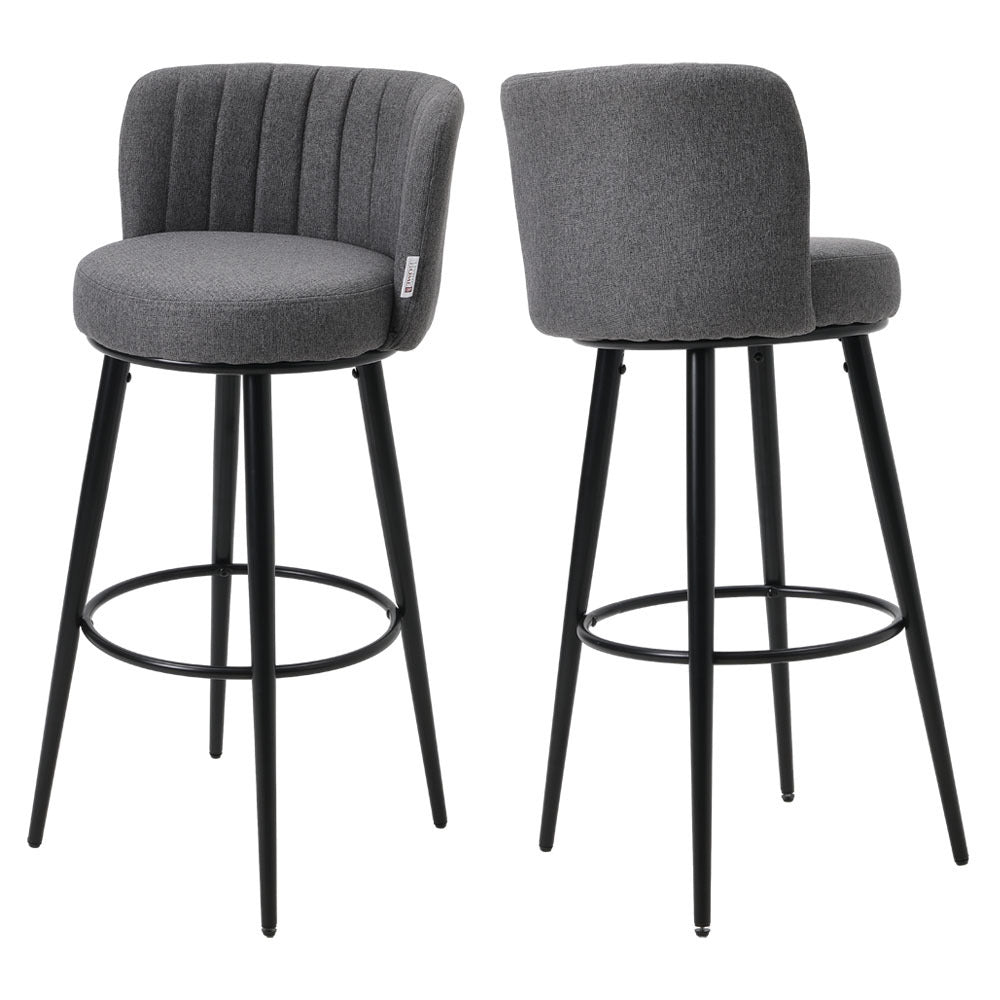 2 Pcs Grey Premium Linen Upholstered Bar Stools for Pub Dining Room