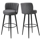 2 Pcs Grey Premium Linen Upholstered Bar Stools for Pub Dining Room