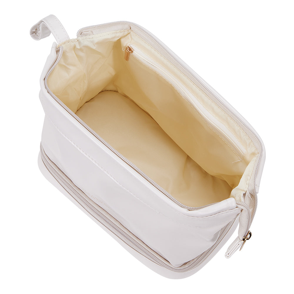 White Double Tier Large Travel Makeup Bag