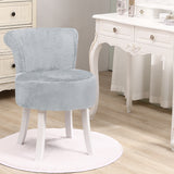 Plush Shaggy Plush Vanity Stool White Wooden Legs, Grey