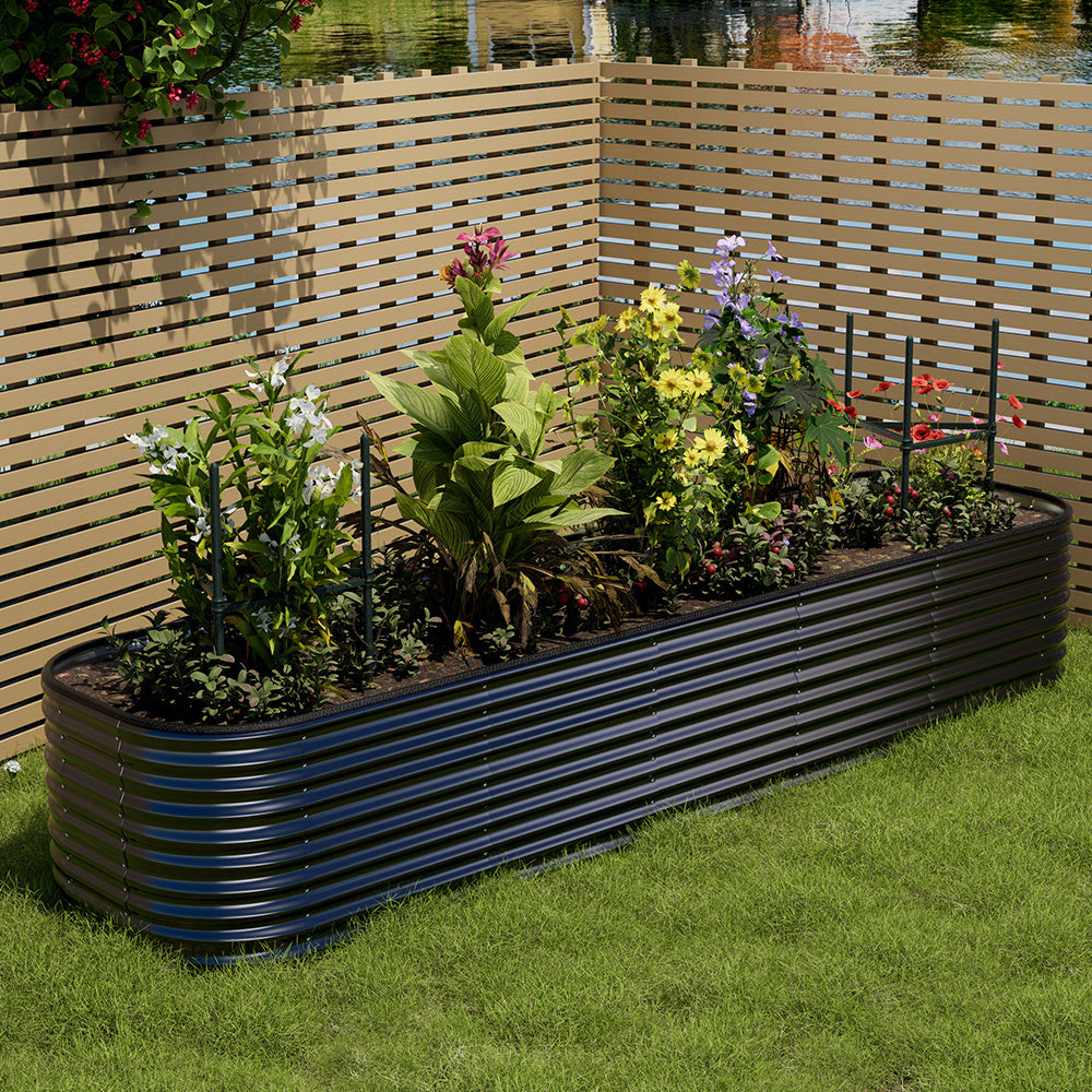320cm Anthracite Oval Shaped Galvanized Steel Raised Garden Bed