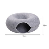 Grey 50cm Round Felt Cat Tunnel Bed Cave Bed for Small Pets
