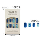 240PCS Blue Marble Press On Nails Glossy Fake Nails DIY Manicure