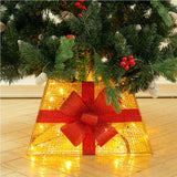 Square Christmas Tree Skirt with Bow Tie,Gold