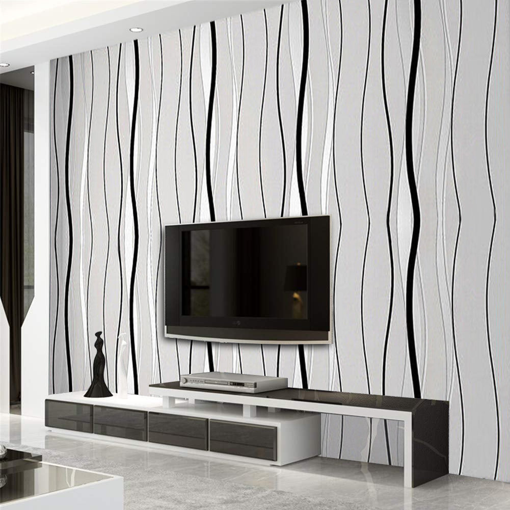 Silver Grey Modern Curve Striped Non Woven Wallpaper