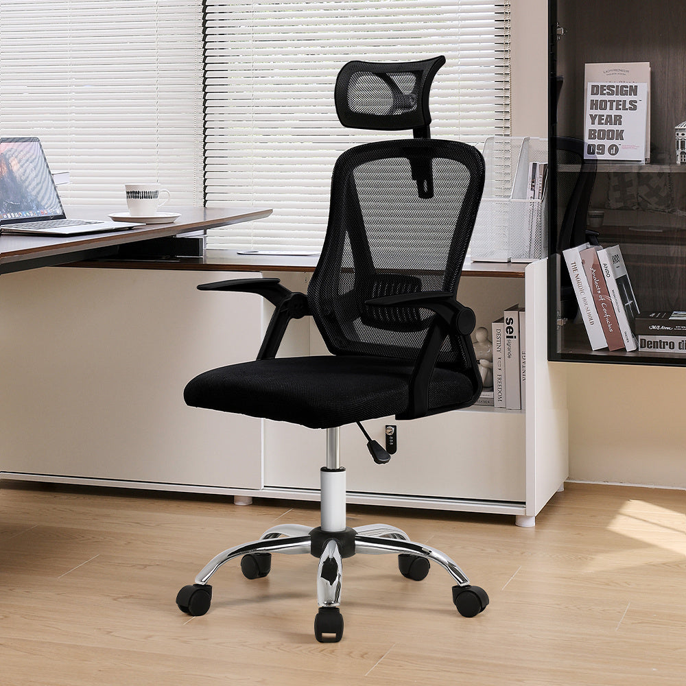Swivel Office Chair with HeadrestBlack