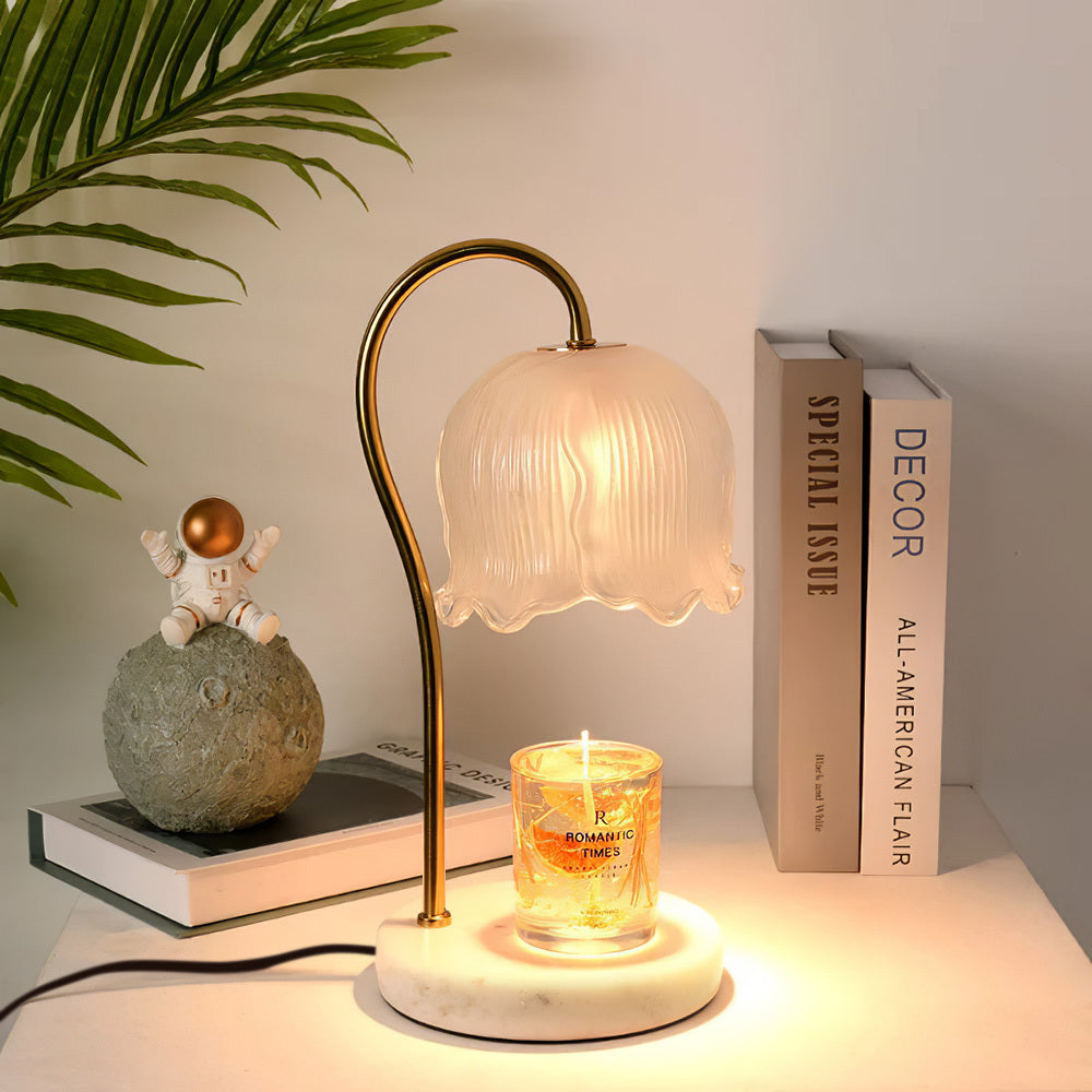White 30.5cm Flower Shaped Glass Bedside Lamp