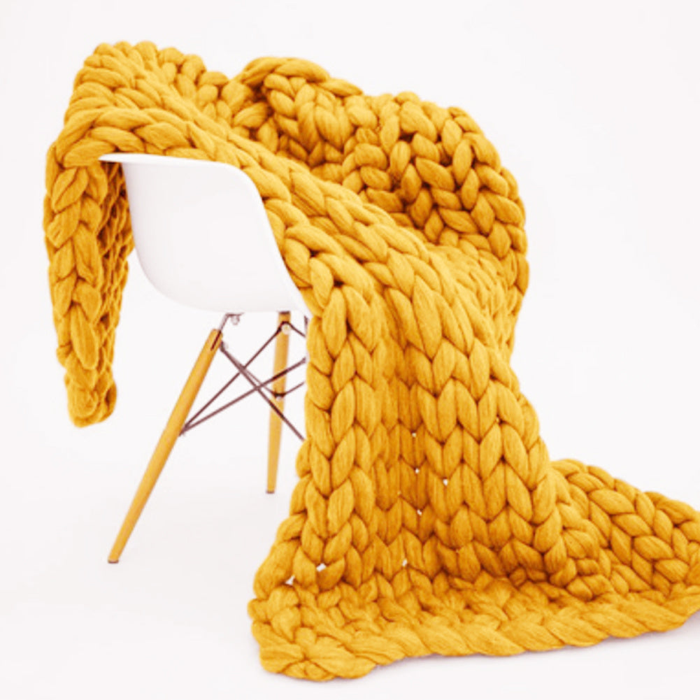 Yellow 100cm Handwoven Chunky Knit Throw Blanket