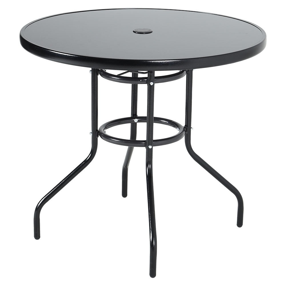 Set of 3 Garden Patio Glass Umbrella Round Table and Stackable Chairs Set
