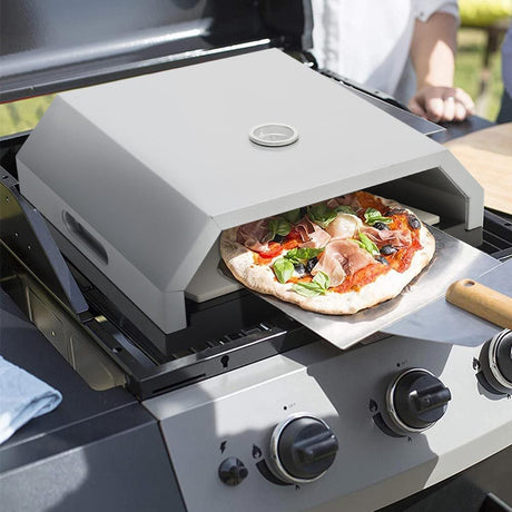Pizza Oven with Ceramic Stone for Gas Charcoal BBQ Silver