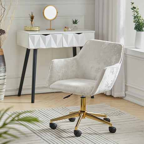 Velvet Upholstered Home Office Swivel Task Chair Beige