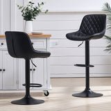 2 Pcs Faux Leather Height Adjustable Bar Stool Black