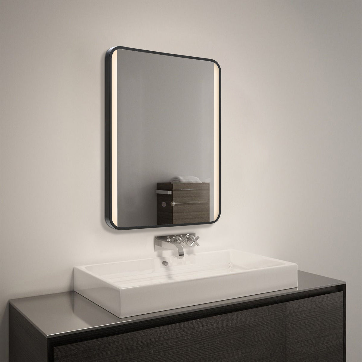 Black Framed Rectangular LED Light Bathroom Vanity Mirror