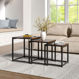 Industrial Style Set of 3 Square Nesting Side Tables