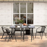 Rectangular 150cm Garden Tempered Glass Wood Grain Coffee Table with Six chairs