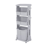 Grey 4 Tier Storage Rack Laundry Basket with Wheels