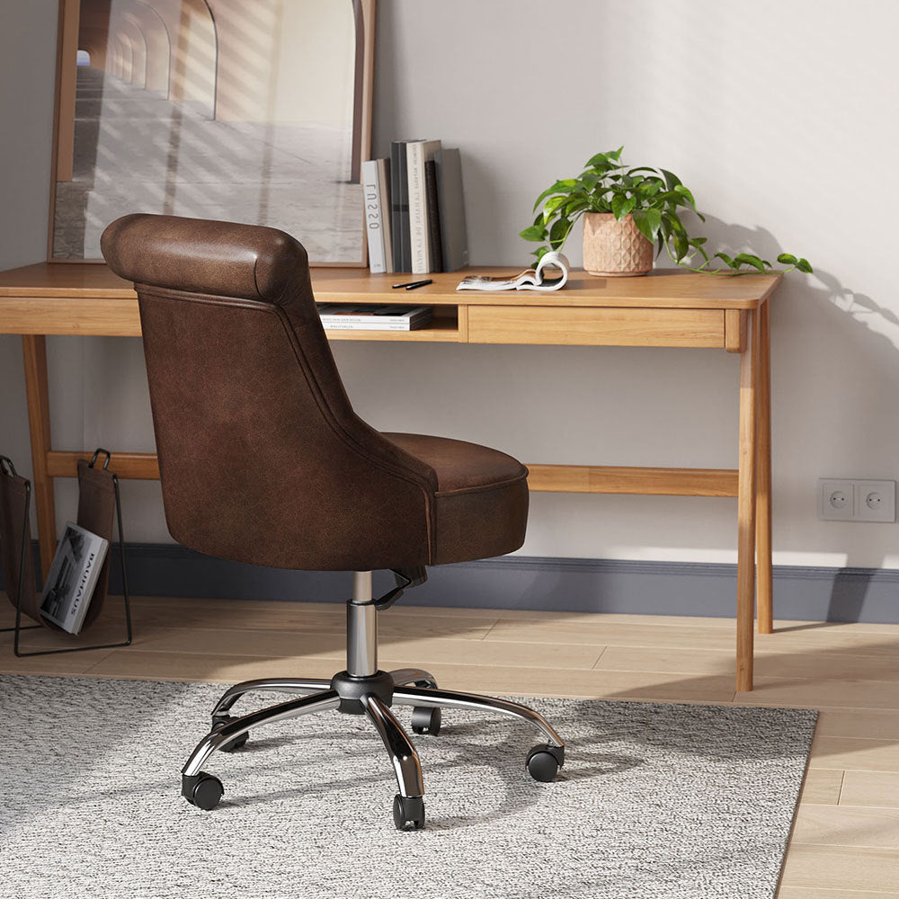 Mid-Back Linen Buttoned Swivel Office Chair
