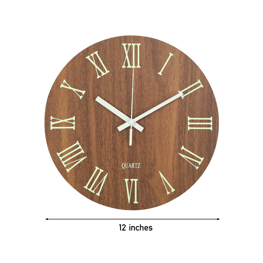Modern Luminous Wood Silent Roman Numeral Wall Clock