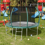 Dark Green 12FT Outdoor Enclosure Trampoline with Ladder