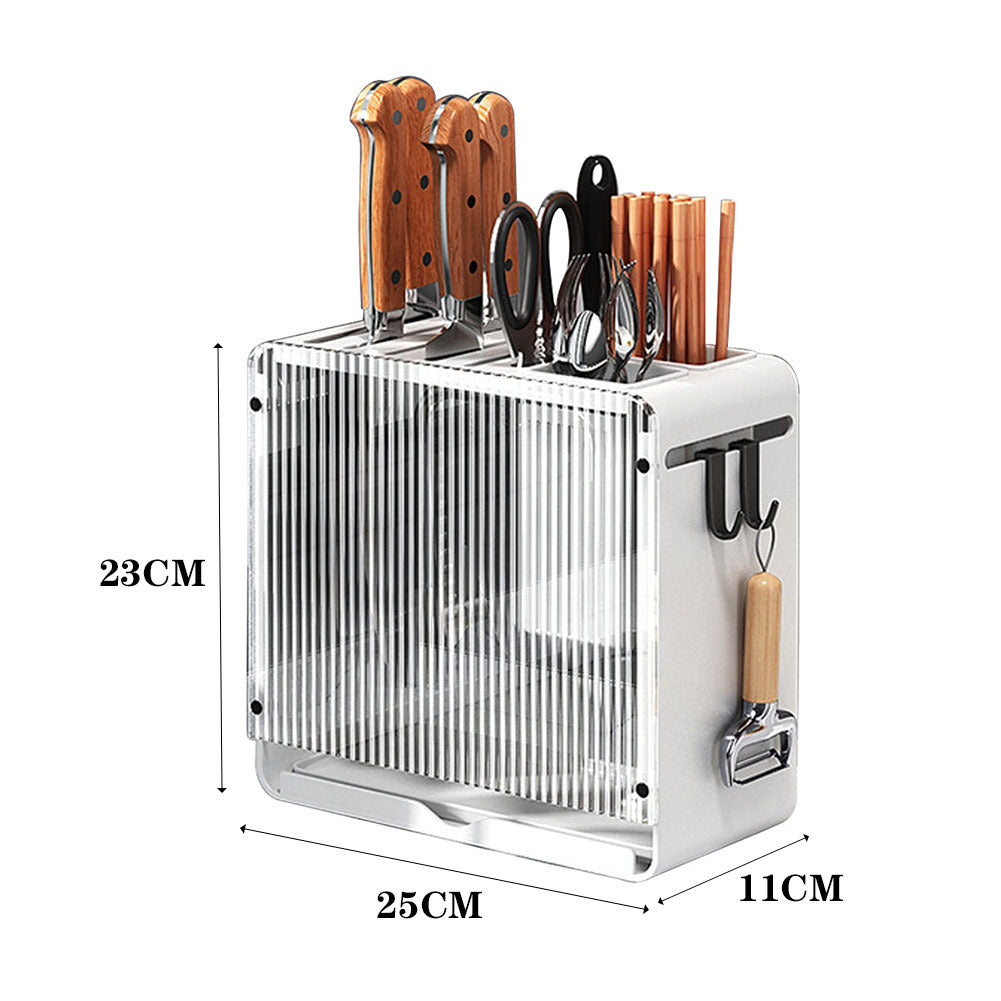 White Acrylic Knife Cutlery Holder with Drain Tray